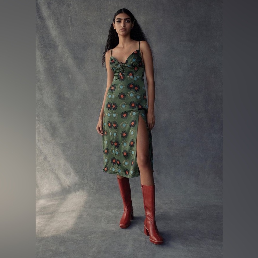 Urban Outfitters Mariah Green Satin Midi dress